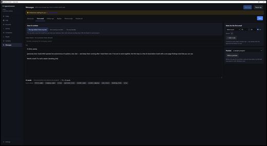 Messages: first email and its rules